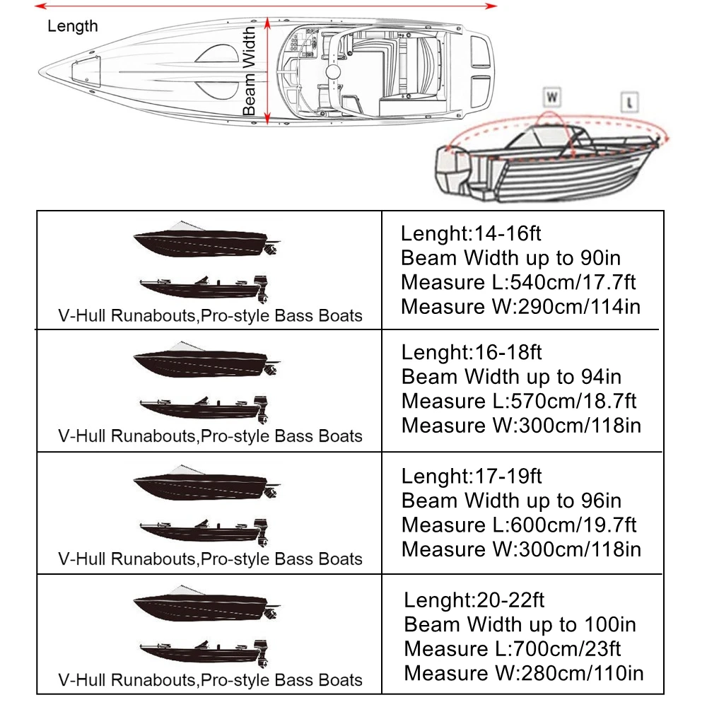 Boat Cover 210D Fabric 14-22FT Waterproof Fishing Ski Speedboat Anti-UV