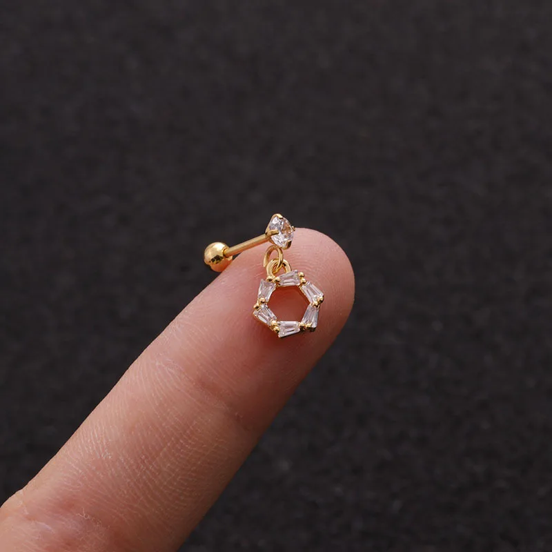 18Styles Gold Silver Color Heart Hexagon Crystal Tragus Ear Piercing Plug Stainless Steel Daith Earrings Helix Cartilage Studs