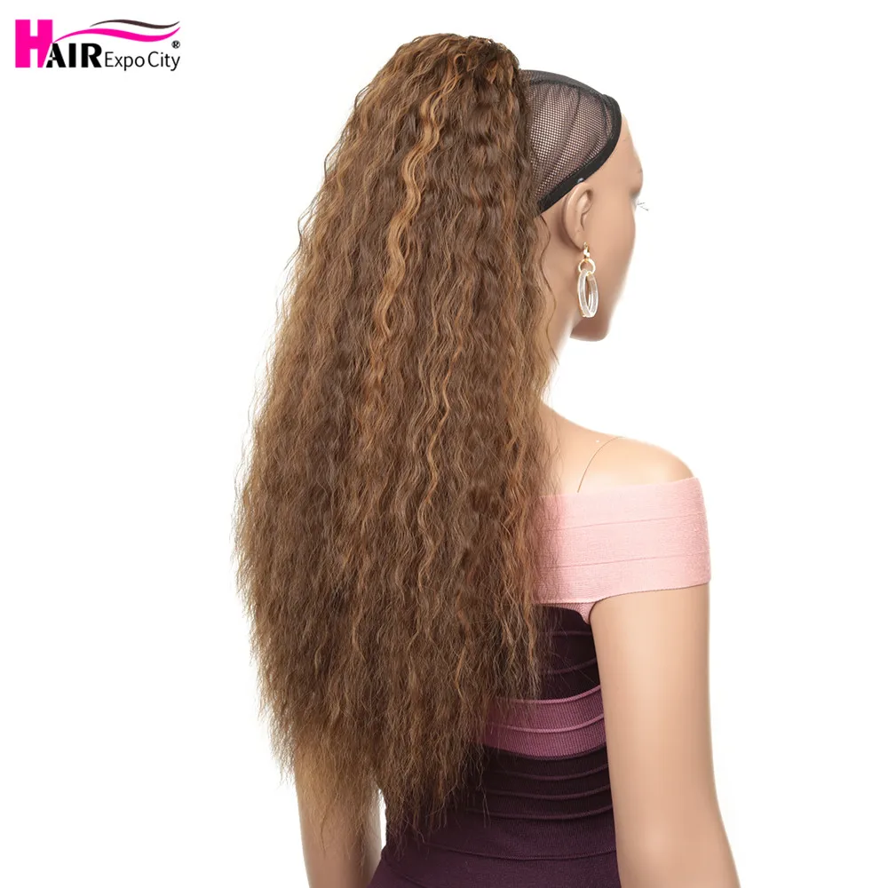 24'' Long Kinky straight Ponytail Synthetic Clip in Hair Extensions Drawstring Afro Ponytail Women's Hairpieces Hair Expo City