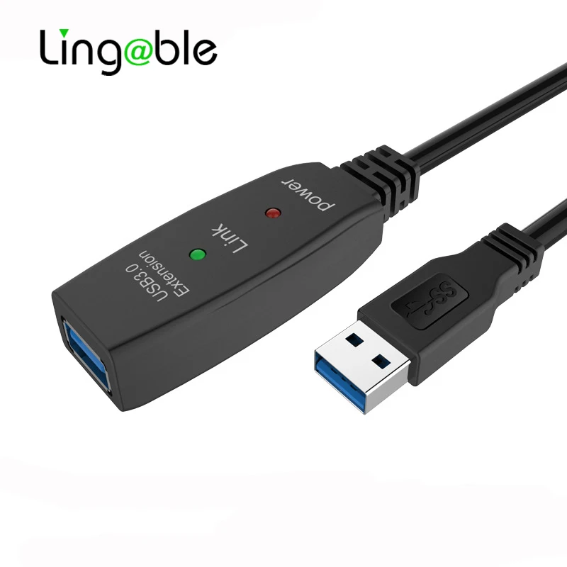 

Lingable USB 3.0 Extension Cable 5M USB3.0 Active Repeater A Male to A Female Long Cables With Signal Booster Chips DC-Jack