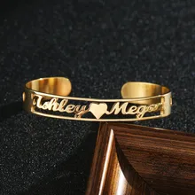 Индивидуальный именной браслет на заказ с золотым именем, полый браслет высокого качества, регулируемый браслет из нержавеющей стали в форме сердца, бижутерия