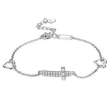

17cm Wholesale Accessories S925 Sterling Silver Young Lady Jewelry Zircon Love Cross Bracelet Female Simple Fashion OL Jewelry
