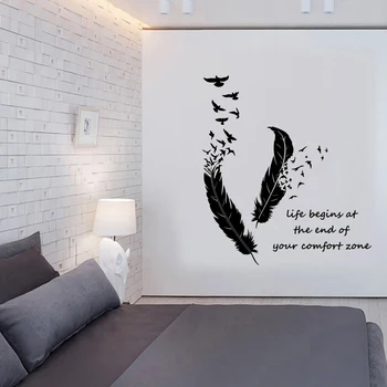 

Feathers Turning Into Birds Wall Sticker Art Murals Home Decor Living Room Bedroom Decoration Life Begins Wall Decals