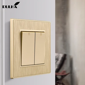 

Luxury Golden 2 Gang 1 Way Light Wall Switch 10A 110~250V 220V Electrical Push Button Satin PC Frame Panel Lamp Switches