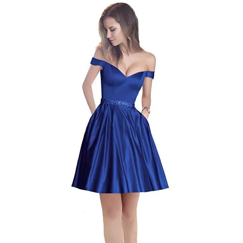

BGW 3105ht Off Shoulder Satin A Line Homecoming Dresses Sleeveless Mini Robes Sexy V Neck 2020 Newest Girls Dress For Party