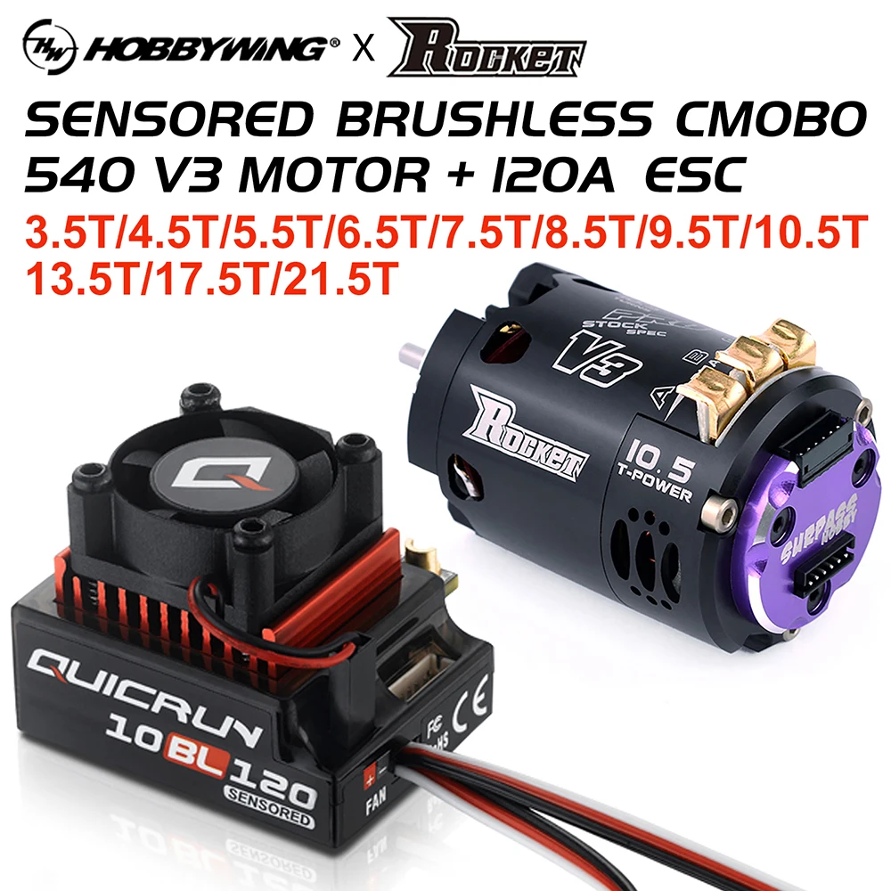 

RC Motor Hobbywing 10BL120 G2 ESC Rocket 540 V3 Motor Sensored Brushless Combo for 1/10 Drift RC Car