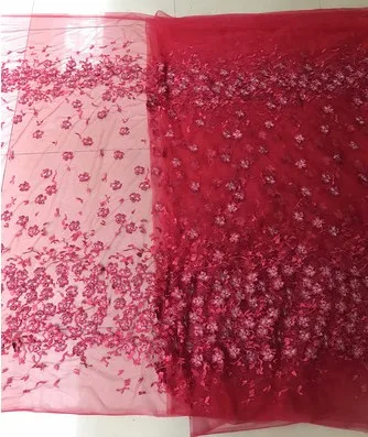 wine red Эшлинг высокое качество кружевное платье из пряжи и тюля с вышивкой 3D Цветы Ткань DIY свадебное платье украшение, кружевная ткань аксессуары D413 - Цвет: wine red