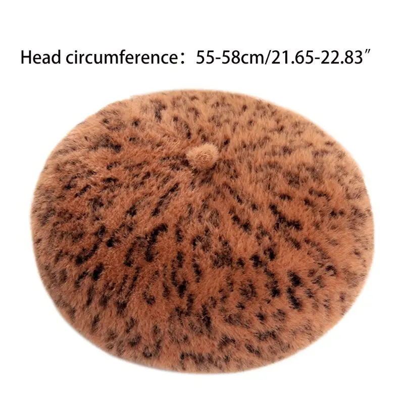 French Style Vintage Women Winter Beret Cap Lady Stylish Colored Leopard Printed Female Casual Plush Painter Hat