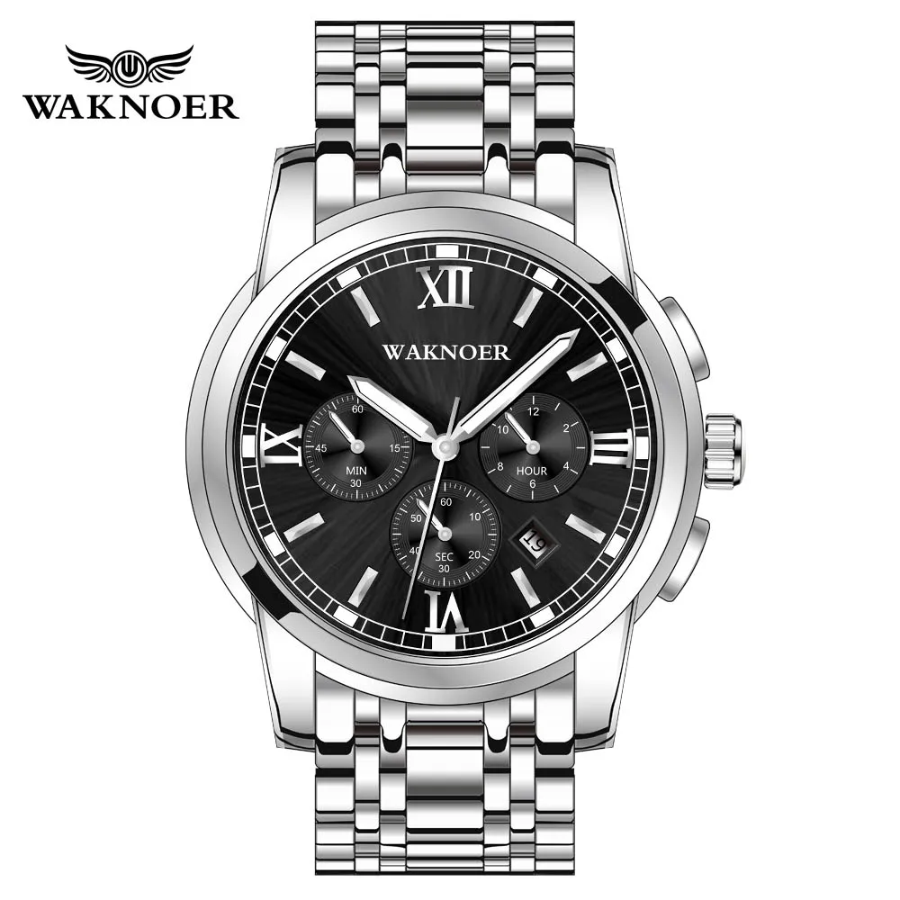 Relojes Hombre часы мужские роскошные Брендовые спортивные часы с хронографом водонепроницаемые полностью стальные часы мужские часы Relogio Masculino - Цвет: silver black
