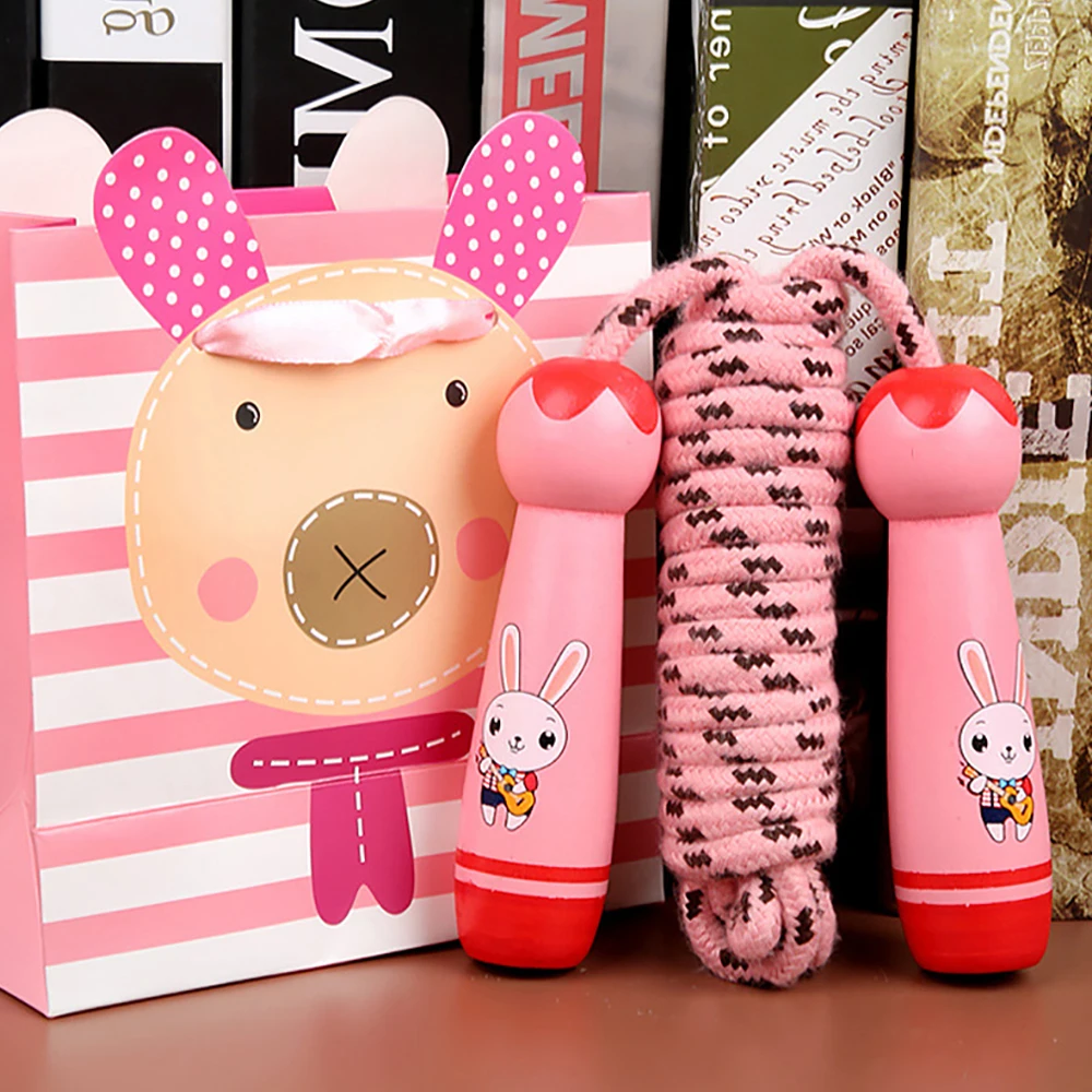 Детская скакалка 3 м с деревянной ручкой хлопковая веревка милая Спортивная