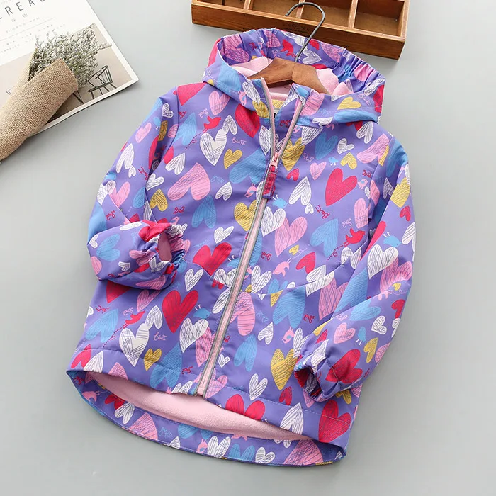 SG52-2 Light purple Осенне-зимняя флисовая куртка, Детская верхняя одежда для девочек, милые ветровки, пальто, модная одежда для маленьких детей с принтом в виде сердца - Цвет: SG52-2 Light purple