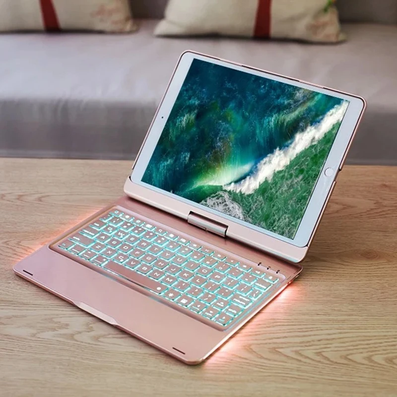 F180 Wireless Bt Keyboard 360 Degree Rotating Portable Foldable Stand Protective Cover Holder Colorful Backlight Keypad For Ipad