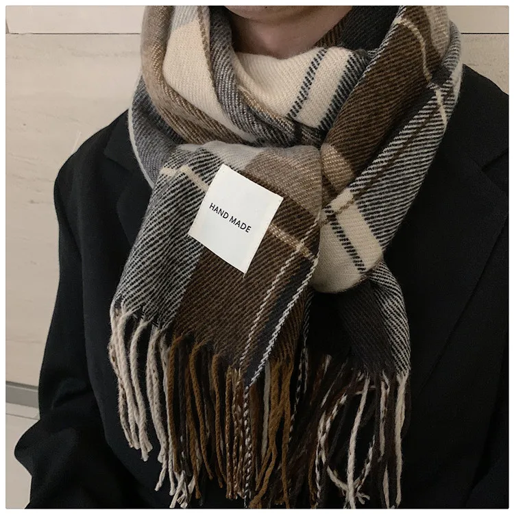 black scarf mens New Scarf Men Winter Strip Plaid Wool Scarf Luxury Classical Warm Long Soft Cashmere Winter Scarves for Men Winter Accessories mens infinity scarf