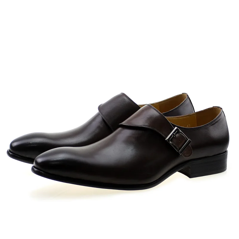 Dark Brown FELIX CHU/фирменный дизайн; Мужские модельные туфли из натуральной кожи с пряжкой и ремешком; мужские деловые вечерние туфли; цвет коричневый, черный - Цвет: Dark Brown