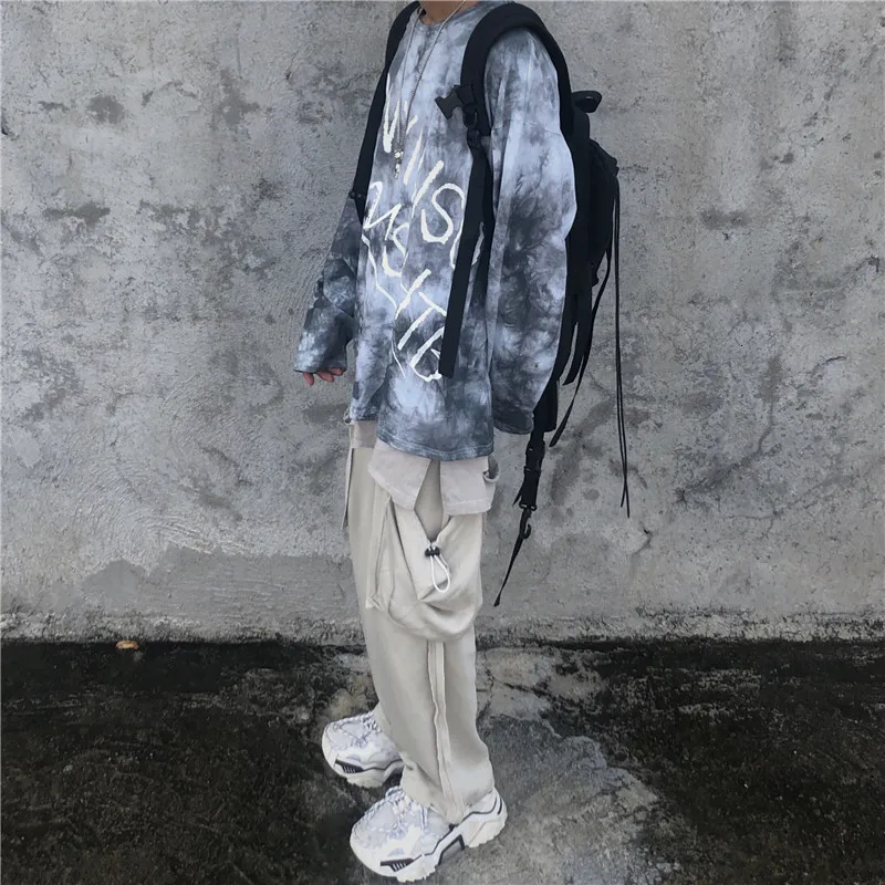 Hip Hop T-shirt Men Fashion Tie-dye Letter Print Casual Cotton Long-sleeved T Shirt Man Streetwear Wild Loose Tshirt Men Tops Hip Hop T-shirt Men Fashion Tie-dye Letter Print Casual Cotton Long-sleeved T Shirt Man Streetwear Wild Loose Tshirt Men Tops