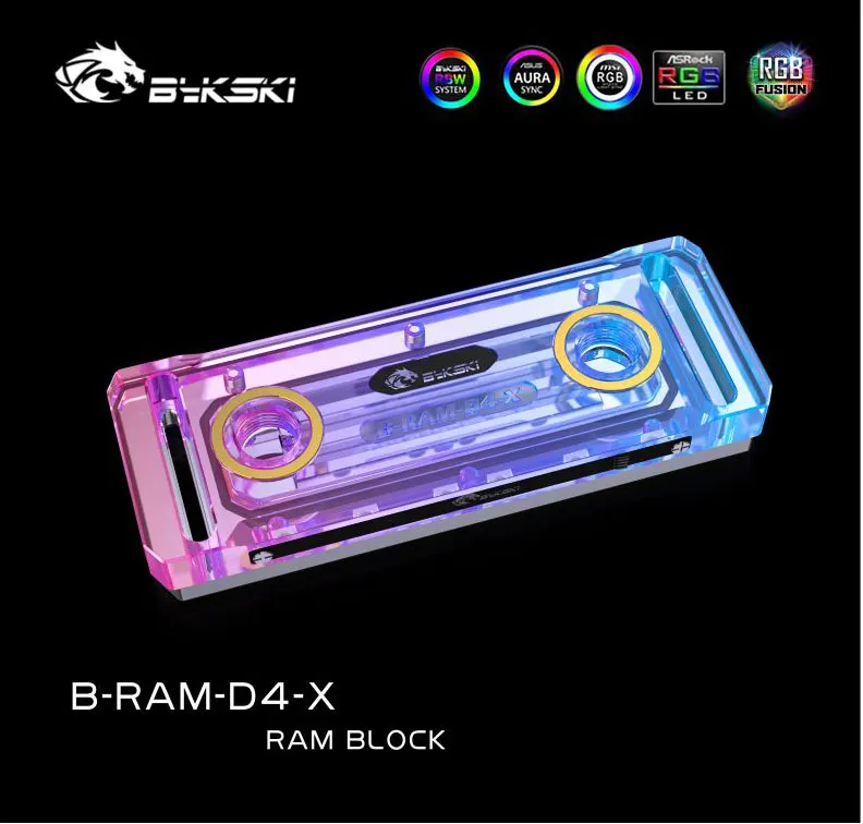 Bykski pc Refrigerador de Cartão Memória Refrigeração Água Ram Bloco de Água Acrílico Capa Suporte Dois Ram Canal Rbw Rgb B-ram-d4-x - Imagem 4