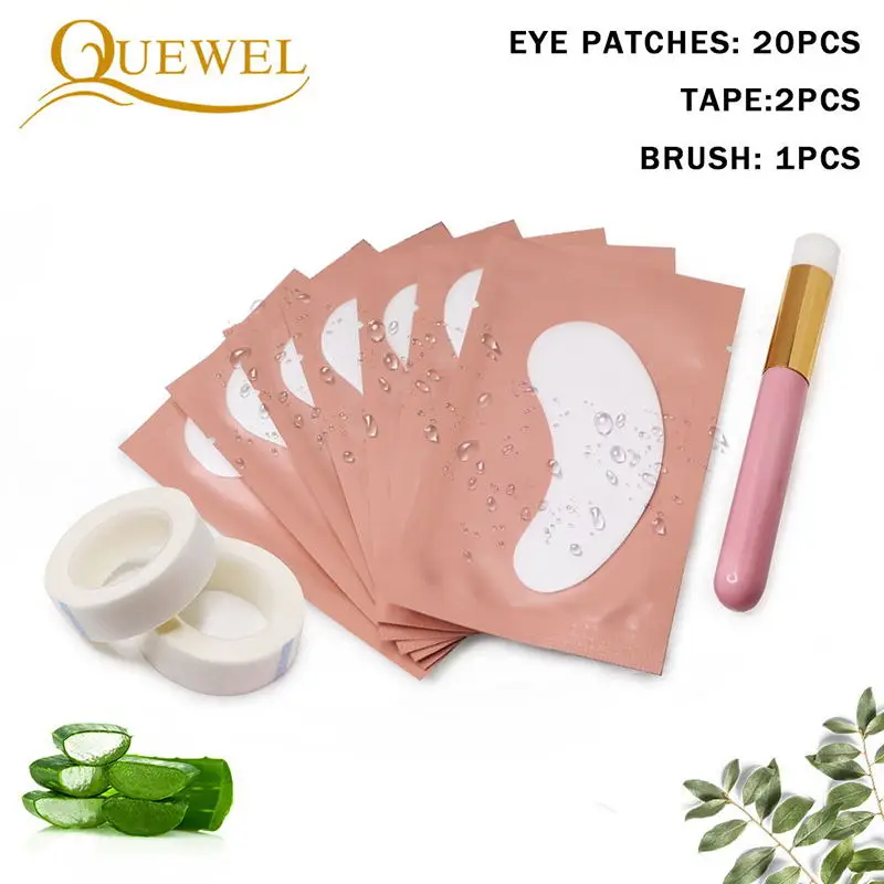 Quewel Eyelash Extension Practice Eye Patches Set Disposable Eye Gel Patch lashes Extension Eye Tape Cleaning Brush Makeup Tool - Цвет: Pink Patches 20pcs