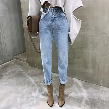 

Vintage High Waist Straight Jeans Pant for Women Streetwear Loose Female Denim Jeans Buttons Zipper Ladies Jeans 2020