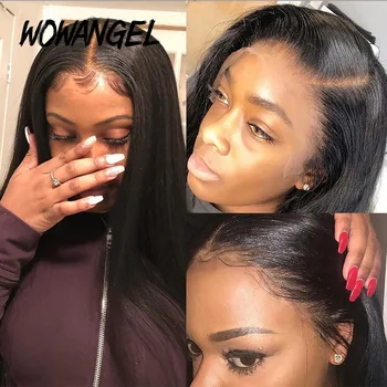 

180 density Straight Pre Plucked 13x6 Glueless Lace Front Human Hair Wigs Brazilian 360 Frontal Wig Black Woman Plucked WOWANGEL