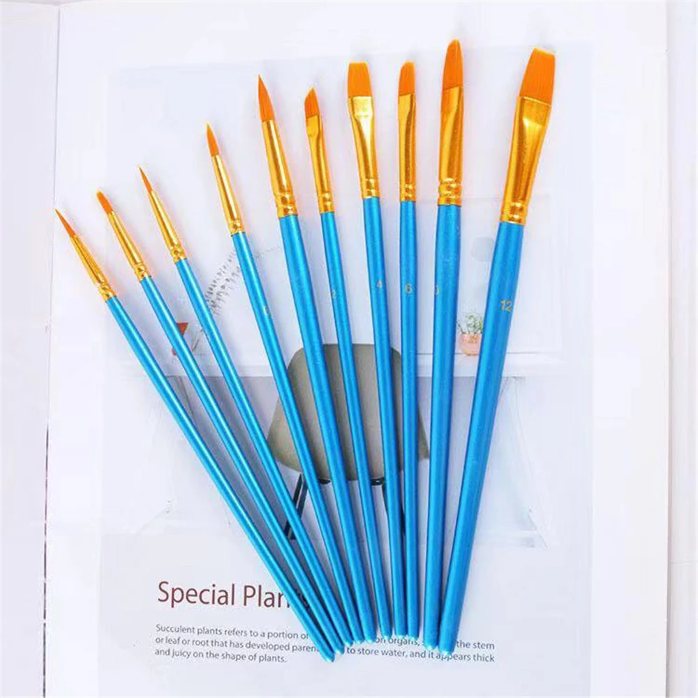 10pcs/set Paint By Numbers Brushes Watercolor Gouache Paint Brushes