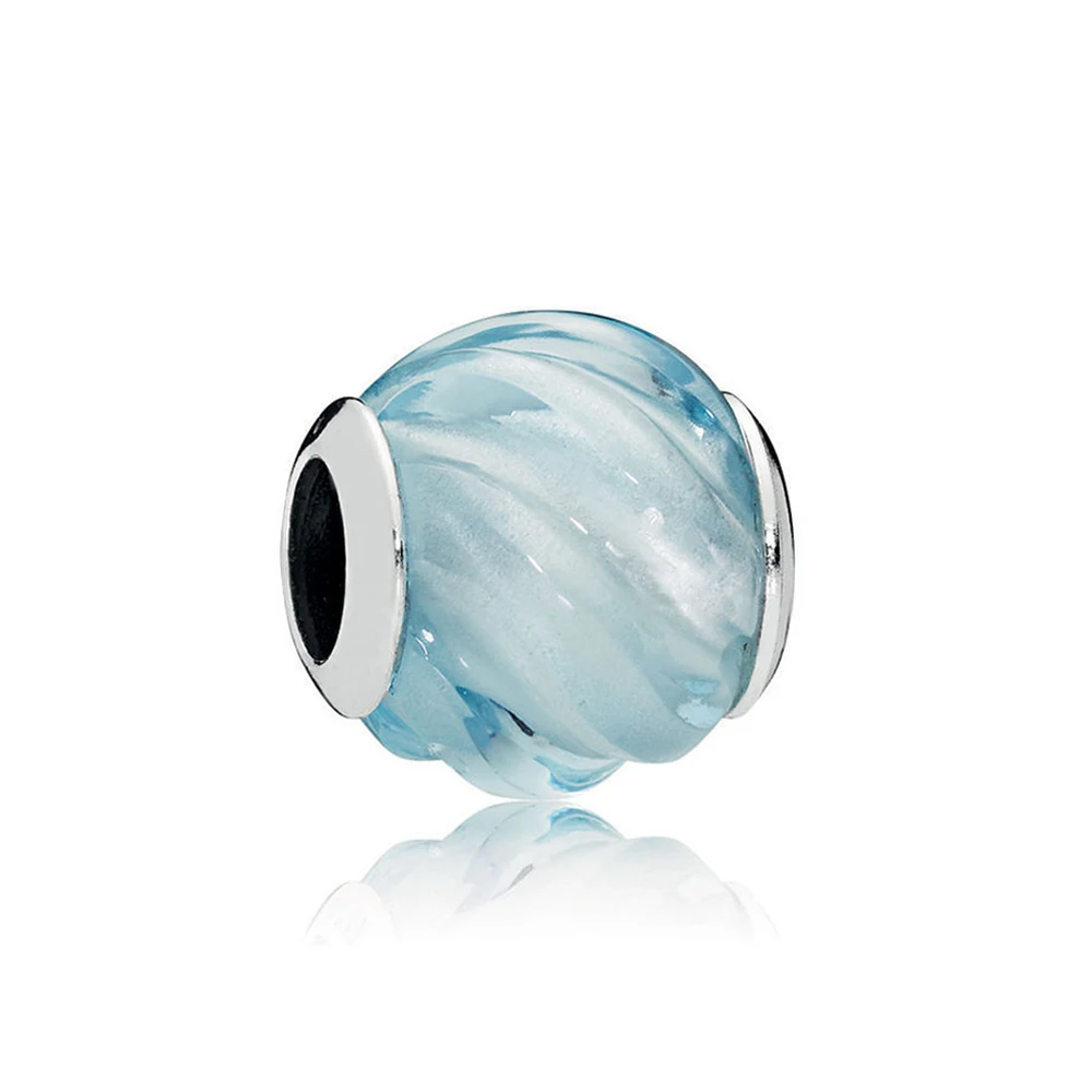 Аутентичные 925 стерлингового серебра бисера Aqua Blue Волны очарование Fit Женская