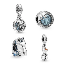 925 пробы серебряный браслет Эльза и Nokk лошадь Олаф Висячие Подвески Fit Pandora браслет DIY женские ювелирные изделия