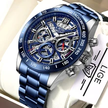 

LIGE 2021 New Fashion Mens Watches with Stainless Steel Top Brand Luxury Sports Chronograph Quartz Watch Male Relogio Masculinos