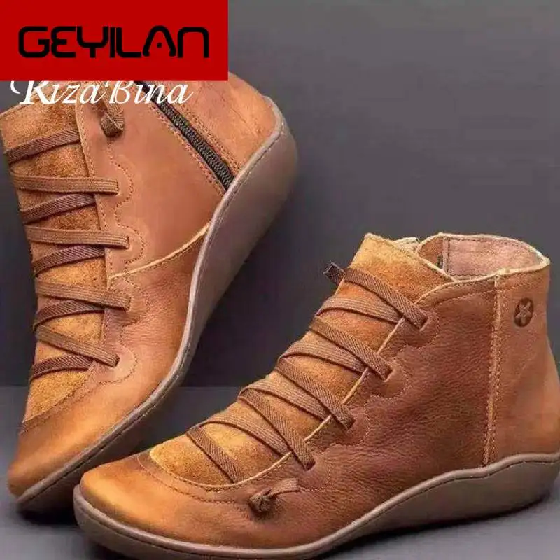 

Ankle Boots For Women 2020 Autumn Winter Flats Shoes Women Roman Style Zipper Tooling Footwear Short Boots Size 35-43
