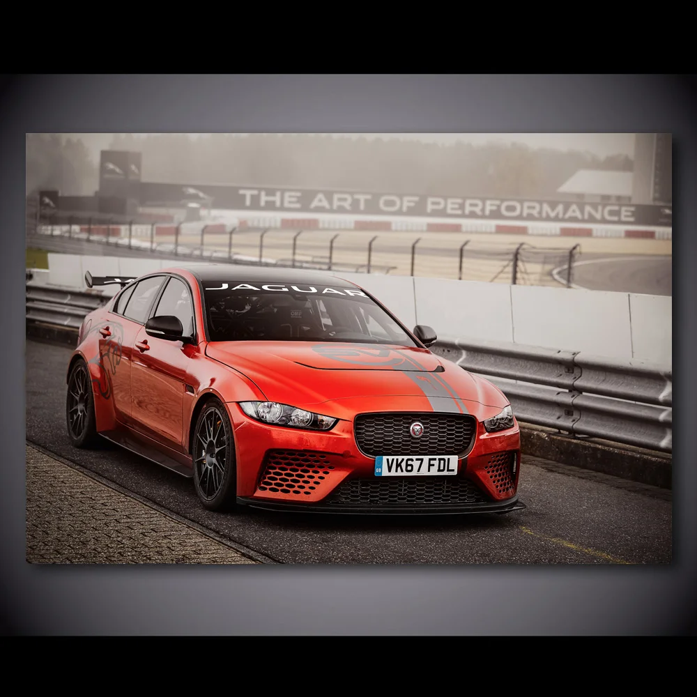 Картина с изображением оранжевого автомобиля Sportscar Jaguar XE SV Project 8 холст плакаты и