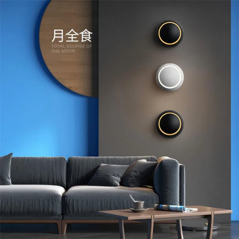 SZQIHANG-Lámpara LED de pared con rotación de 360 grados, luz de mesita de noche ajustable, creativa, redonda, moderna, negra, AC85-265V