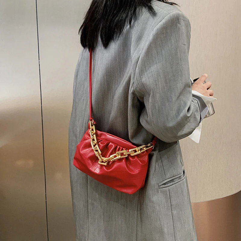 Fold Cloud Bags for Women PU Leather Shoulder Crossbody Bag Luxury Chain Designer Handbags Female Small Dumpling Pouch Bags