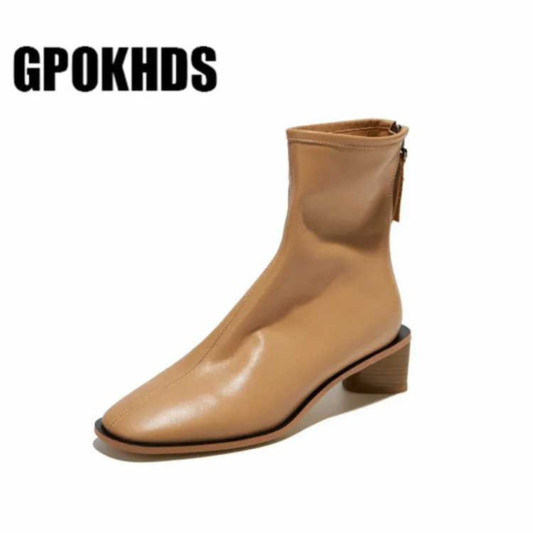 GPOKHDS/; женские ботильоны из мягкой коровьей кожи; Цвет Черный; зимние короткие плюшевые ботинки на молнии; женские ботинки на высоком каблуке под платье; размер 40