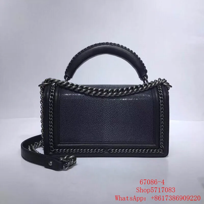 

Top quality Genuine Leather Black Women's Shoulder Top-Handle Bags Solid Pearl skin Luxury chains brand designer handbag bag