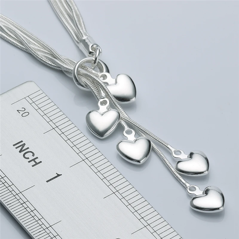 Charmhouse 925 Sterling Silver Necklaces For Women 5 Lines Snake Chain Heart Pendant Necklace Collier Fashion Jewelry Bijoux