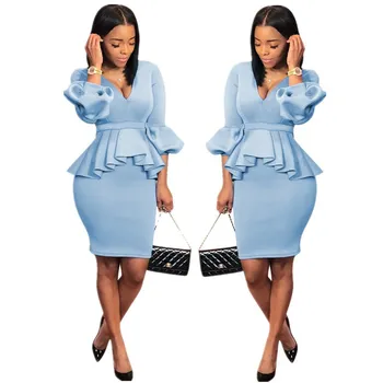 

Women's Fashion Intellectual Two-piece Lantern Sleeve Air Layer Light Blue Professional Suit 2 Piece Casual Outfits