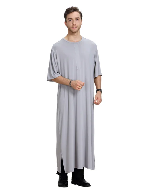 As the picture Мусульманская мужская одежда abaya Robe мусульманский juba thebe короткий рукав свободная рубашка платье jilbaba Moslem Ближний Восток Кафтан Дубай Арабский - Цвет: As the picture