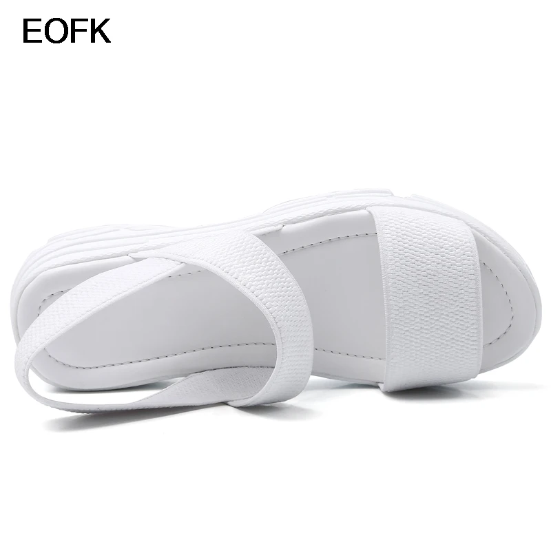 EOFK/женские сандалии на плоской платформе Сезон лето Женские тканевые мягкие