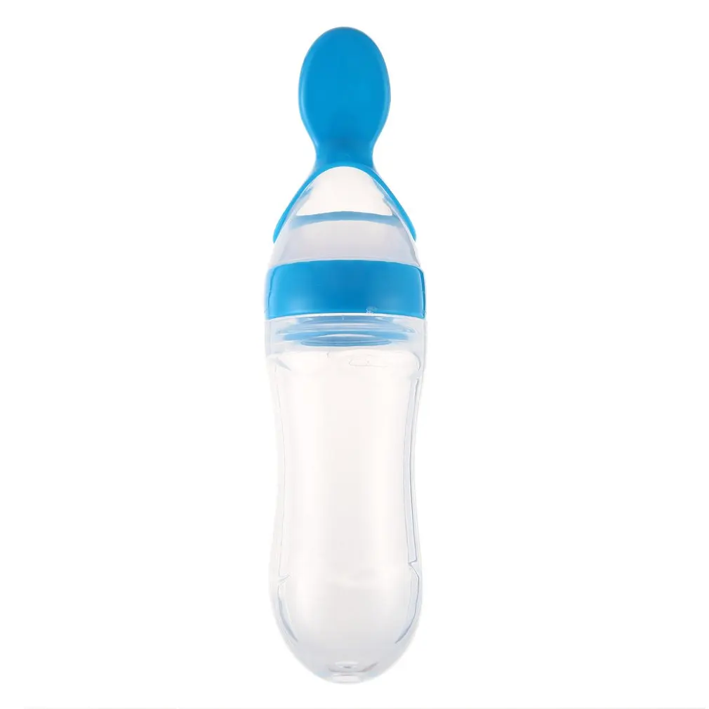 

1pc 90ml Baby Bottle Silicone Extrusion Feeding Type Infant Kids Care Spoon Rice Paste Baby Food Bottle 5 colors
