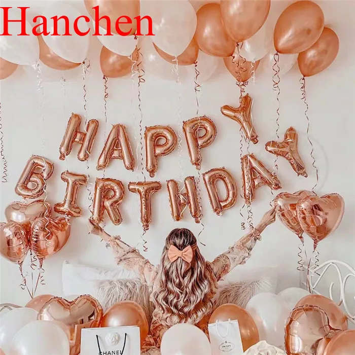 1 комплект из розового золота письмо с днем рождения воздушные шары 18 &quotСердце