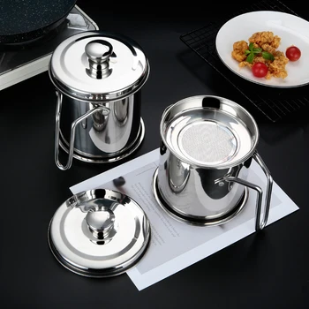 

Stainless Steel Lard Tank Oil Filter Pot Large Capacity Filter Oil Separator Storage Tank Kitchen Oil Bottle With Dust-Proof Lid