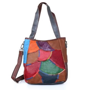 

Leather women's bag Nepal national style color matching elegant candy skin Bucket Bag Small
