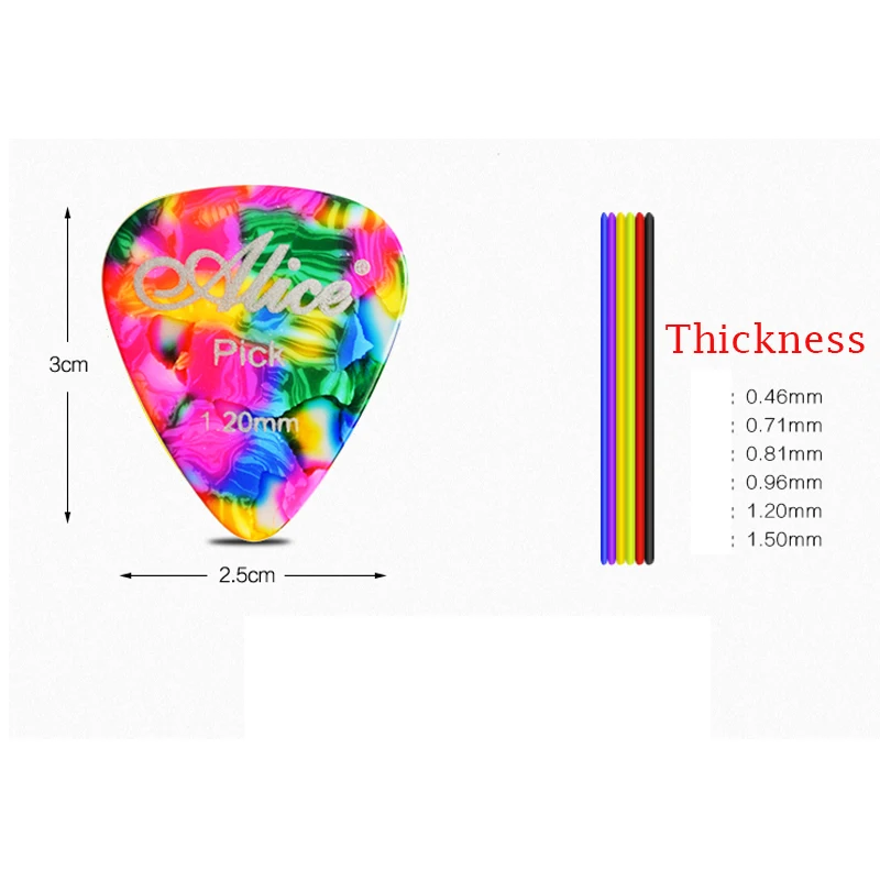 Guitar Plectrum 50pcs Acoustic Electric Celluloid Smooth Guitar Pick 0.46/0.71/0.81/0.96/1.2/1.5mm Accessories