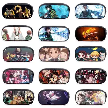 

Devil's Blade Tanjiro Anime Storage Bag Demon Slayer Kimetsu No Yaiba Double Zipper Wallet Stationery Box Student Pencil Case