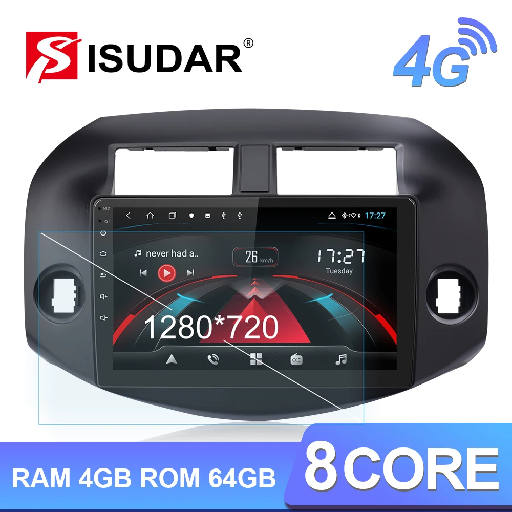 Isudar H53 4G Android 1 Din Auto Radio For Toyota/RAV4 2007-2011 Car Multimedia 8 Core RAM 4GB ROM 64GB GPS DVR Camera IPS DSP