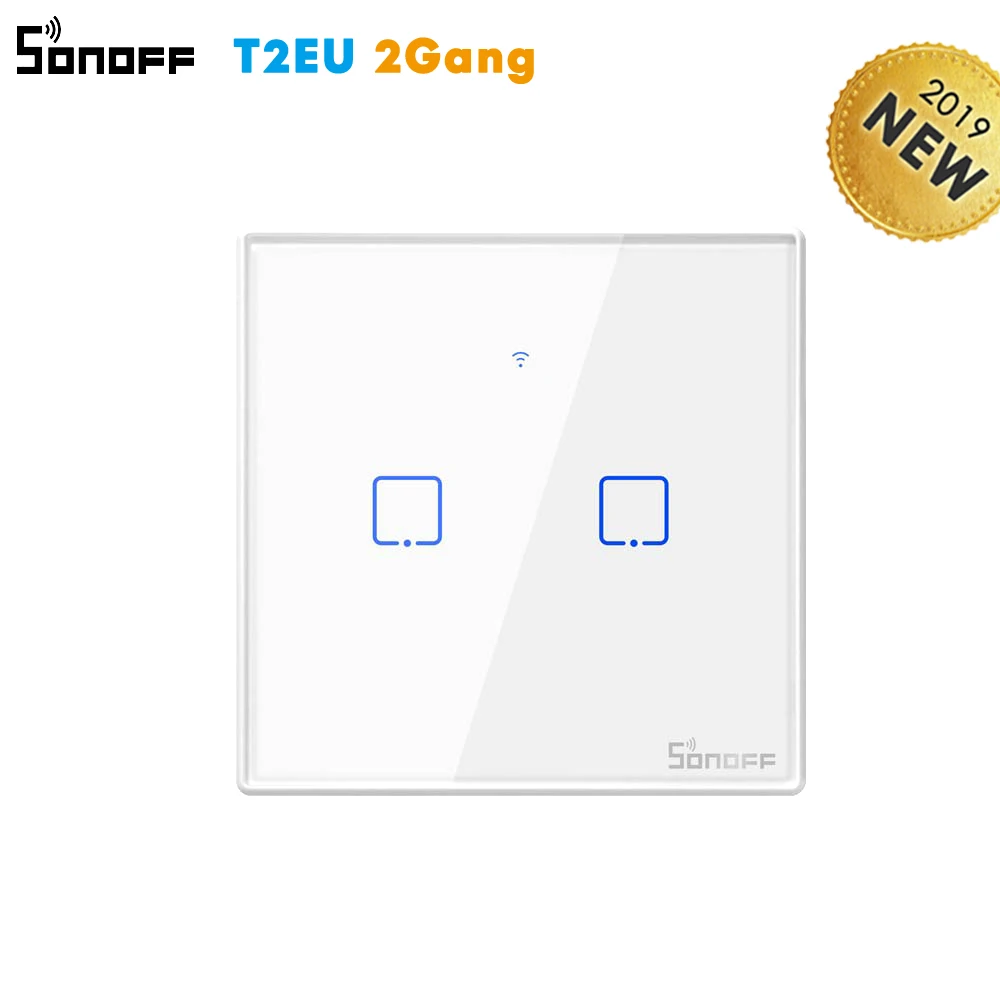 Sonoff T2 ЕС сенсорный Wifi переключатель, приложение Ewelink 433 RF пульт дистанционного управления, работает с Alexa Google Home умный дом - Комплект: 2Gang