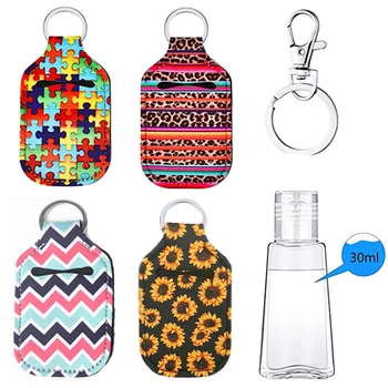 

1Set 30ml Hand Sanitizer Perfume Holder Refillable Containers Mini Empty Bottle Pocketable Flip Cap Perfume Bottle with Keychain