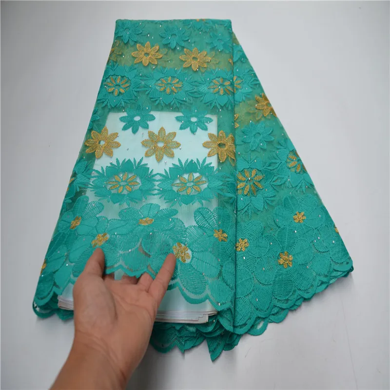 African Lace Fabric 2021 green/yellow High Quality Nigerian French With stones Sew Embroidered Applique For Party | Дом и сад