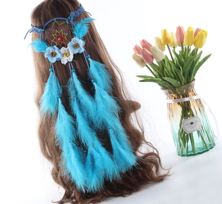 Женская регулируемая повязка на голову с перьями белая лента для волос ручной