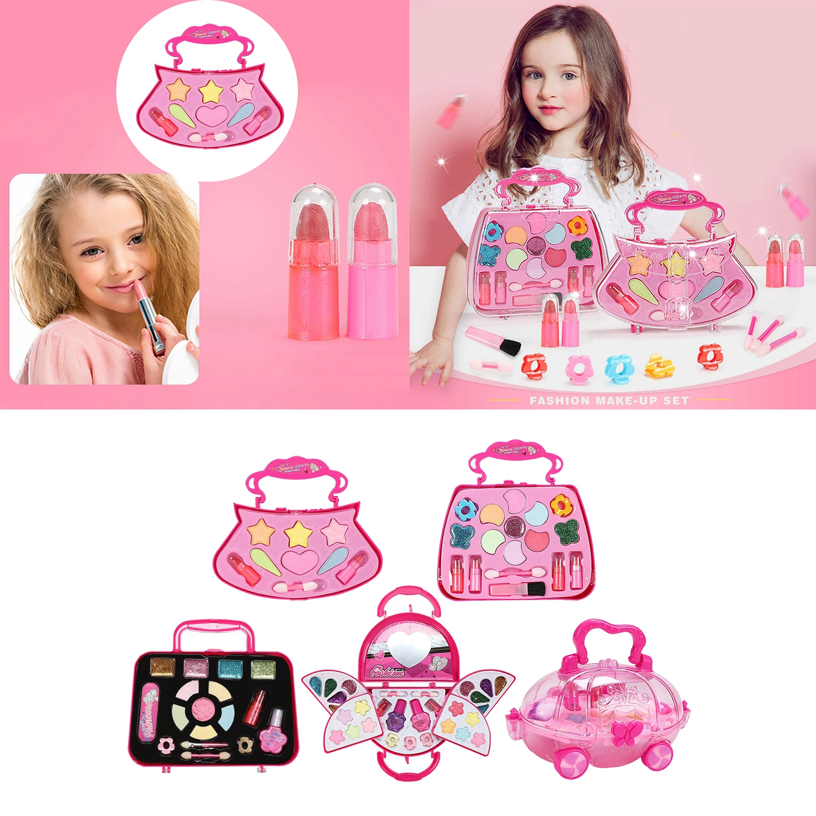 Safe Princess Girls Makeup Toys Set Eco-Friendly Cosmetic Pretend Play Kit Beauty Makeup Box Bag Princess Toy Kids Birthday Gift