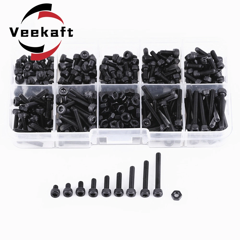 DIN912 Black 3D Printer 280Pcs/Set M3 Cap Head Hex Socket Bolt Screw Nut Steel Hexagon Cylinder Bolt Kits Assortment Kit